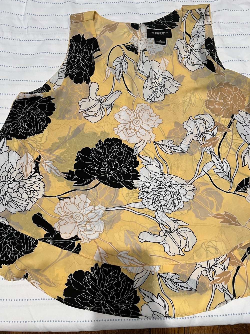 Liz Claiborne Yellow Floral Sleeveless Camisole with Black & White Blooms